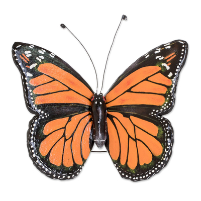 Ceramic sculpture, 'Monarch Butterfly' - Handcrafted Ceramic Monarch Butterfly Sculpture