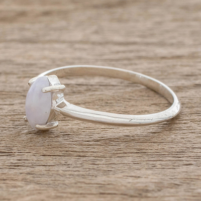 Jade solitaire ring, 'Lilac Illusion' - Sterling Silver Solitaire Ring with Lilac Guatemalan Jade