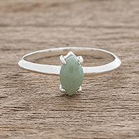 Jade solitaire ring, 'Cool Green Illusion' - Sterling Silver Ring with Light Green Guatemalan Jade