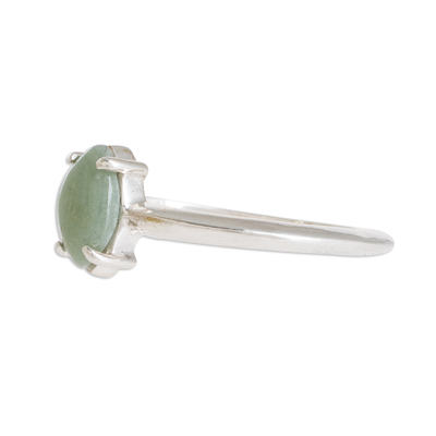 Jade solitaire ring, 'Cool Green Illusion' - Sterling Silver Ring with Light Green Guatemalan Jade