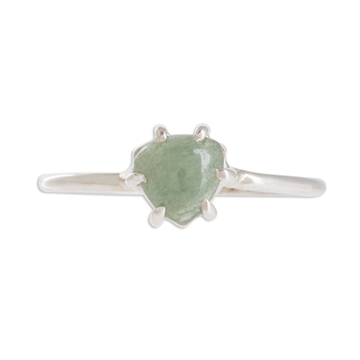 Jade solitaire ring, 'Apple Green Trillion' - Guatemalan Apple Green Jade and Sterling Silver Ring