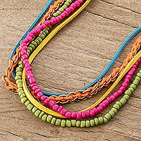 Collar de hilo largo, 'Colores fascinantes' - Collar de hilo de cuentas colorido de Costa Rica