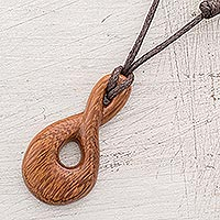 Wood pendant necklace, 'Madrecacao Infinity'