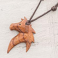 Wood pendant necklace, 'Conacaste Horse'