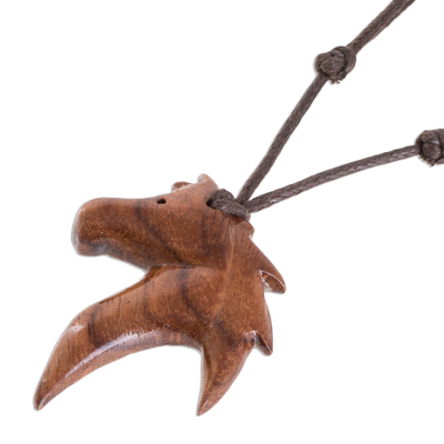 Wood pendant necklace, 'Conacaste Horse' - Conacaste Wood Horse Pendant Necklace from Costa Rica