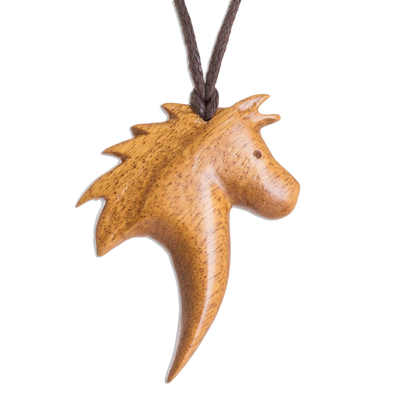 Wood pendant necklace, 'Quina Horse' - Quina Wood Infinity Pendant Necklace from Costa Rica