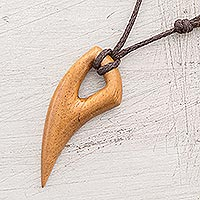 Wood pendant necklace, 'Quina Tusk' - Tusk-Shaped Quina Wood Pendant Necklace from Costa Rica