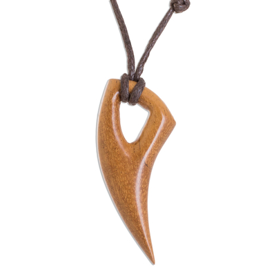 Tusk-Shaped Quina Wood Pendant Necklace from Costa Rica