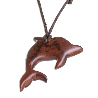 Estoraque Wood Dolphin Pendant Necklace from Costa Rica