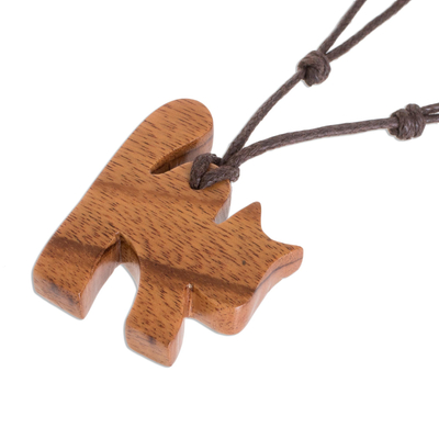 Wood pendant necklace, 'Jobillo Cat' - Jobillo Wood Cat Pendant Necklace from Costa Rica