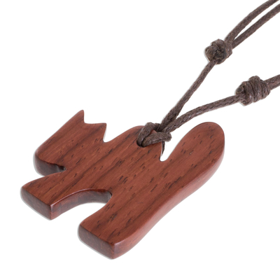 Halskette mit Holzanhänger - Halskette mit Katzenanhänger aus Estoraque-Holz aus Costa Rica