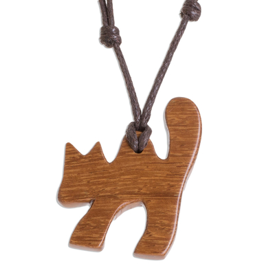 Madrecacao Wood Cat Pendant Necklace from Costa Rica