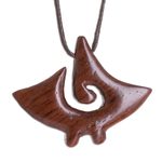 Wood pendant necklace, 'Estoraque Swirl Figure' - Swirl Pattern Estoraque Wood Pendant Necklace