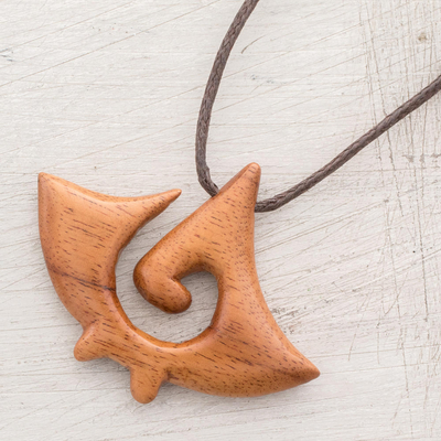 Swirl Pattern Jobillo Wood Pendant Necklace from Costa Rica