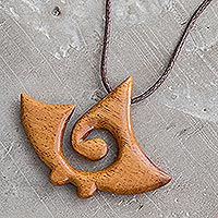 Wood pendant necklace, 'Quina Swirl Figure' - Swirl Pattern Quina Wood Pendant Necklace from Costa Rica