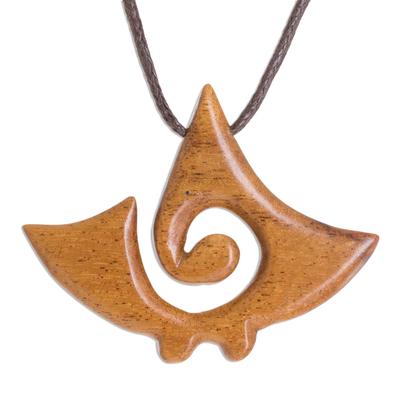 Wood pendant necklace, 'Quina Swirl Figure' - Swirl Pattern Quina Wood Pendant Necklace from Costa Rica