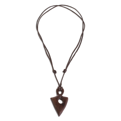 Wood pendant necklace, 'Estoraque Spear' - Estoraque Wood Spearhead Pendant Necklace from Costa Rica