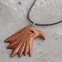 Wood pendant necklace, 'Madrecacao Bold Eagle' - Madrecacao Wood Eagle Pendant Necklace from Costa Rica