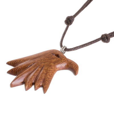 Wood pendant necklace, 'Madrecacao Bold Eagle' - Madrecacao Wood Eagle Pendant Necklace from Costa Rica