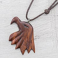 Wood pendant necklace, 'Estoraque Bold Eagle' - Estoraque Wood Eagle Pendant Necklace from Costa Rica