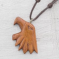 Wood pendant necklace, 'Conacaste Bold Eagle' - Conacaste Wood Eagle Pendant Necklace from Costa Rica