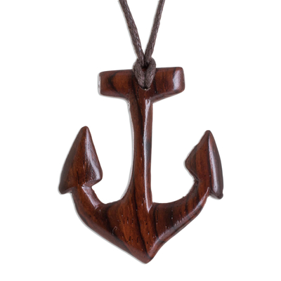 Estoraque Wood Anchor Pendant Necklace from Costa Rica