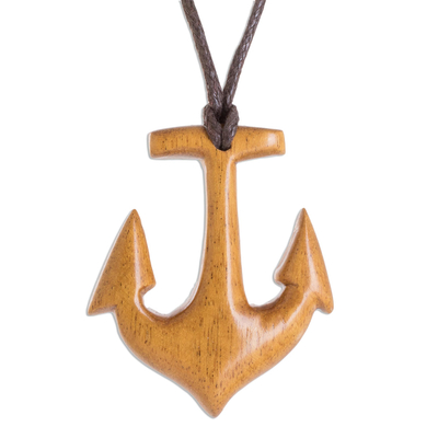 Quina Wood Anchor Pendant Necklace from Costa Rica