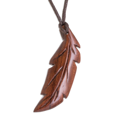Estoraque Wood Feather Pendant Necklace from Costa Rica