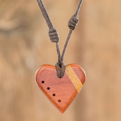 Wood pendant necklace, Estoraque Heart Stripe