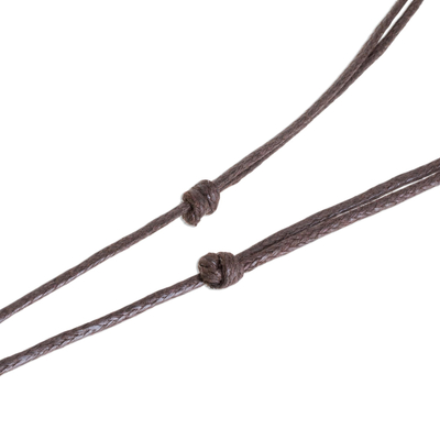 Wood pendant necklace, 'Jobillo Heart Stripe' - Jobillo and Estoraque Wood Heart Necklace from Costa Rica