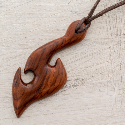 Kiva Store  Fish Hook Bone Pendant Necklace with Leather Cord