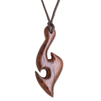 Stylized Estoraque Wood Pendant Necklace from Costa Rica
