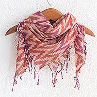 Cotton scarf, 'Jaspe Harmony' - Dusty Rose Handwoven Cotton Scarf with Lavender & Ivory
