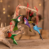 Ceramic ornaments, Lively Hummingbirds (set of 4)