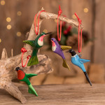 Ceramic ornaments, 'Lively Hummingbirds' (set of 4) - Hand-Painted Ceramic Hummingbird Ornaments (Set of 4)