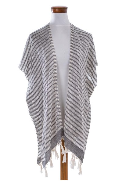 Black and White Striped Cotton Ruana from El Salvador - Subtle ...