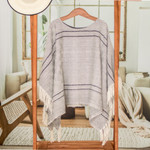 Cotton poncho, 'Geometric Evening' - Geometric Cotton Poncho in Black and Eggshell