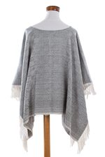 Cotton poncho, 'Geometric Evening' - Geometric Cotton Poncho in Black and Eggshell