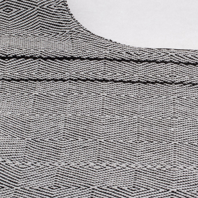 Cotton poncho, 'Geometric Evening' - Geometric Cotton Poncho in Black and Eggshell