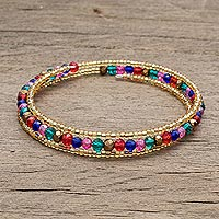 Crystal and glass beaded wrap bracelet, 'Multicolored Fiesta'
