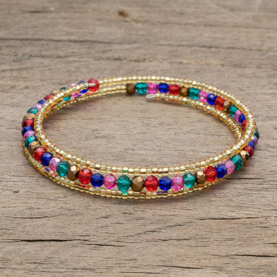 Crystal and glass beaded wrap bracelet, 'Multicolored Fiesta' - Colorful Crystal and Glass Beaded Wrap Bracelet