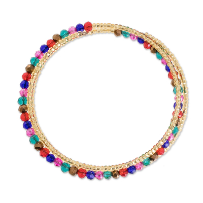 Crystal and glass beaded wrap bracelet, 'Multicolored Fiesta' - Colorful Crystal and Glass Beaded Wrap Bracelet