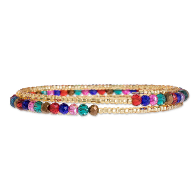 Colorful Crystal and Glass Beaded Wrap Bracelet - Multicolored Fiesta ...