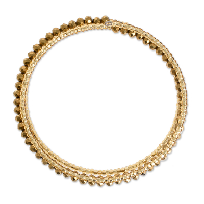 Crystal and glass beaded wrap bracelet, 'Golden Fiesta' - Gold-Tone Crystal and Glass Beaded Wrap Bracelet