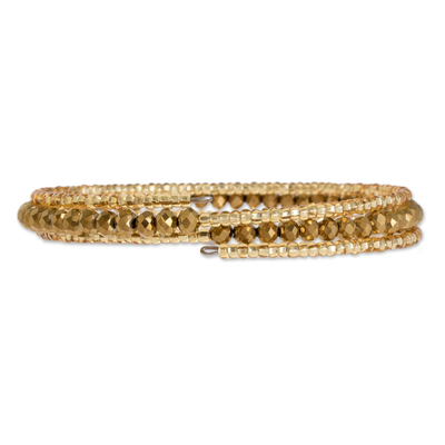 Wickelarmband aus Kristall und Glasperlen, 'Golden Fiesta'. - Armband aus goldfarbenem Kristall und Glasperlen
