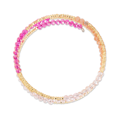 Crystal and glass beaded wrap bracelet, 'Rosy Glitter' - Crystal and Glass Beaded Wrap Bracelet Crafted in Guatemala