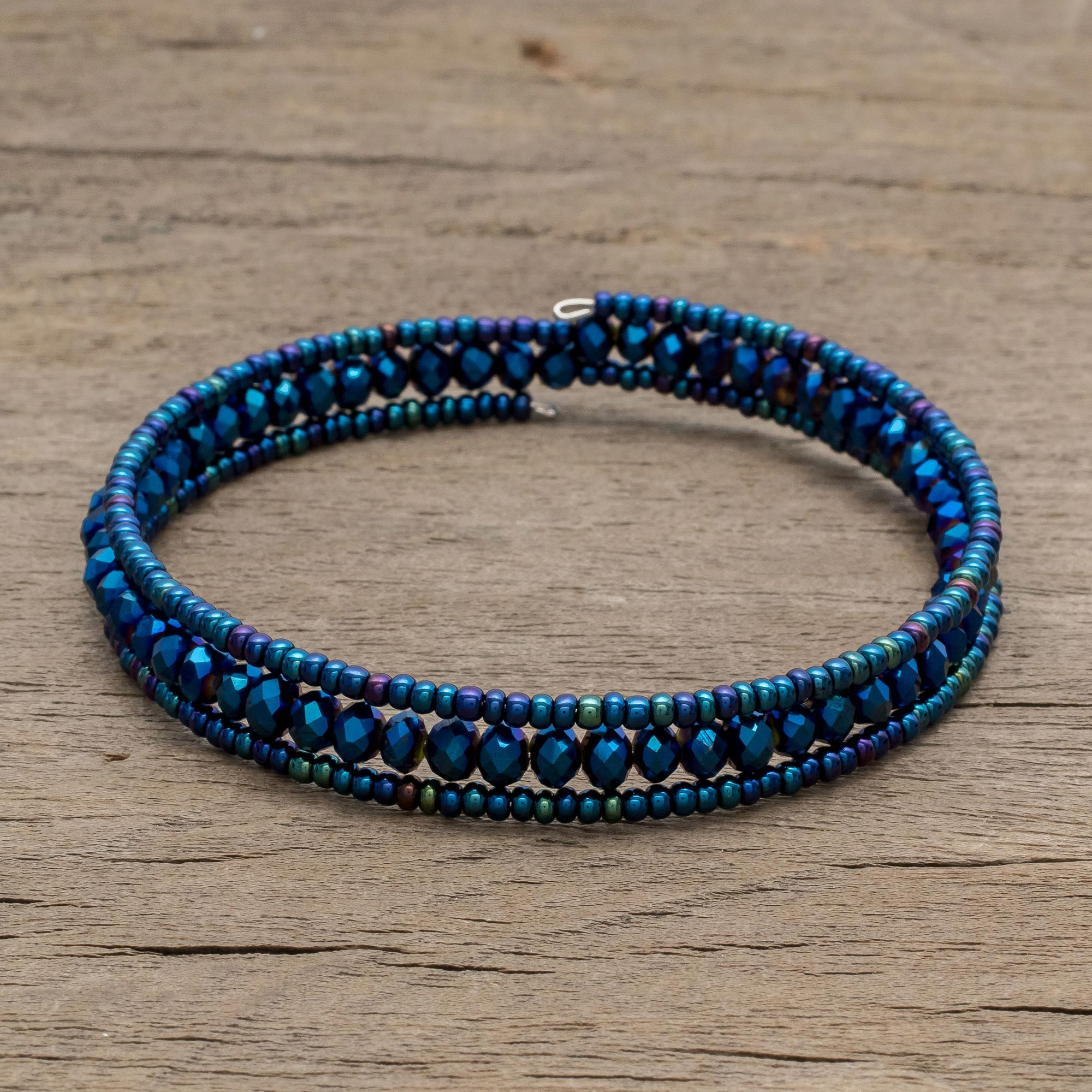 Crystal and Glass Beaded Wrap Bracelet in Blue - Glamorous Moon