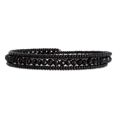 Black Crystal and Glass Beaded Wrap Bracelet from Guatemala