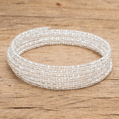 Glass beaded wrap bracelet, 'Brilliance of the Moon' - Glass Beaded Wrap Bracelet from Guatemala