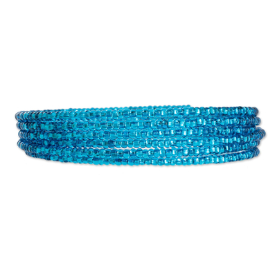 Blue Glass Beaded Wrap Bracelet from Guatemala